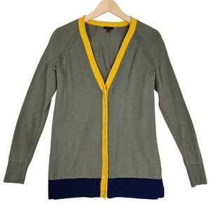 Talbots Women's Colorblock Cardigan V-Neck Cotton Olive Navy Yellow Small